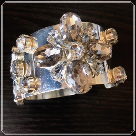 Polished Silver Cuff with Raised Crystal Stones 💎 - Picture 2 of 5